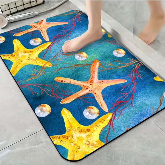 1pc Starfish and Pearl Ocean Bathroom Rug Bathroom Decor and Accessories- Durable,Anti Slip,And Quick Drying,Suitable For Indoor/outdoor Use - Perfect For Bathrooms,Bedrooms,Kitchens,Terraces