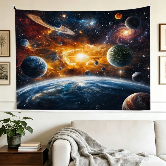 1pc Starry Deep Space Galaxy Planet Tapestry 74x72/80x72/86x72 inch Cosmic Space Boho Mystic Wall Decor
