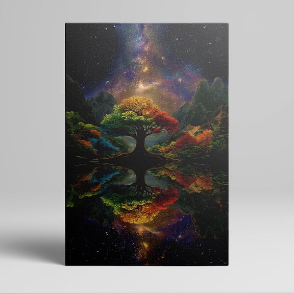 1pc Starry - Night Tree with Mountain Reflection Framed Decor room hanging Wall Picture Decor for Home Gifts, living room, bathroom, bedroom, kitchen wall art decor canvas wall art