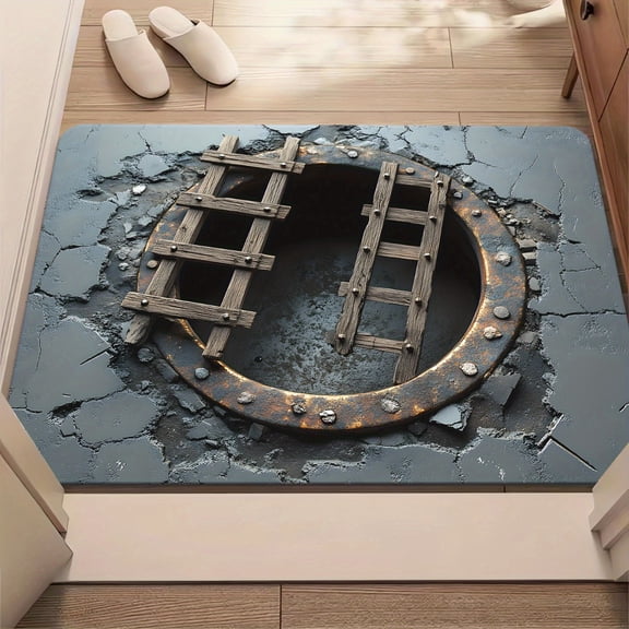 1pc Steampunk Illusion Tunnel Design Doormat - Non-Slip, Absorbent, Machine Washable Mat for Bedroom, Living Room, Entryway, Camping, Yoga, Washable Area Ma
