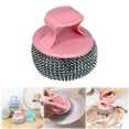 thumbnail image 1 of 1pc Steel Wool Dish Scrubbers（with Non-Hurt Hand Strap Handle） for Dishes Pot Round Steel Pad, Mesh Scouring Non Scratch Pads -Pink, 1 of 9