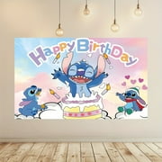 1pc Stitch Birthday Party Banner - Happy Birthday Cartoon Tapestry with Blue Stitch & Friends, Polyester Hanging Decoration for Holiday Party Background, Birthday Party Decorations