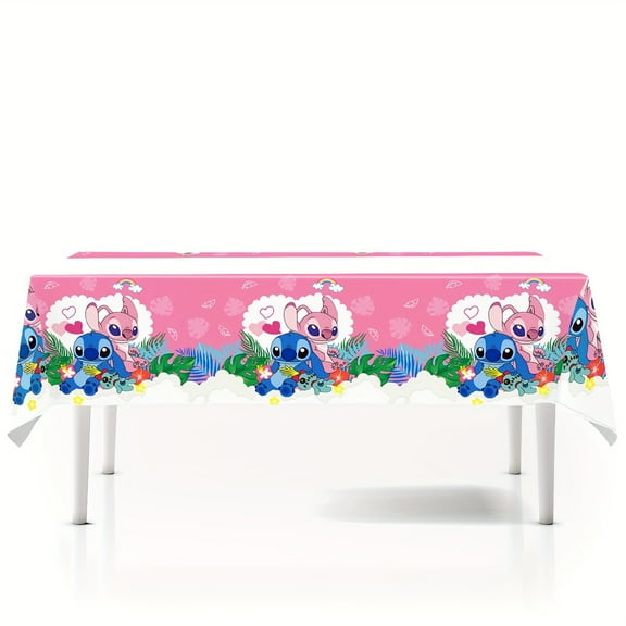 1pc Stitch Birthday Tablecloth | Vibrant cartoon design, durable table cover for birthday parties, anniversaries, and celebrations