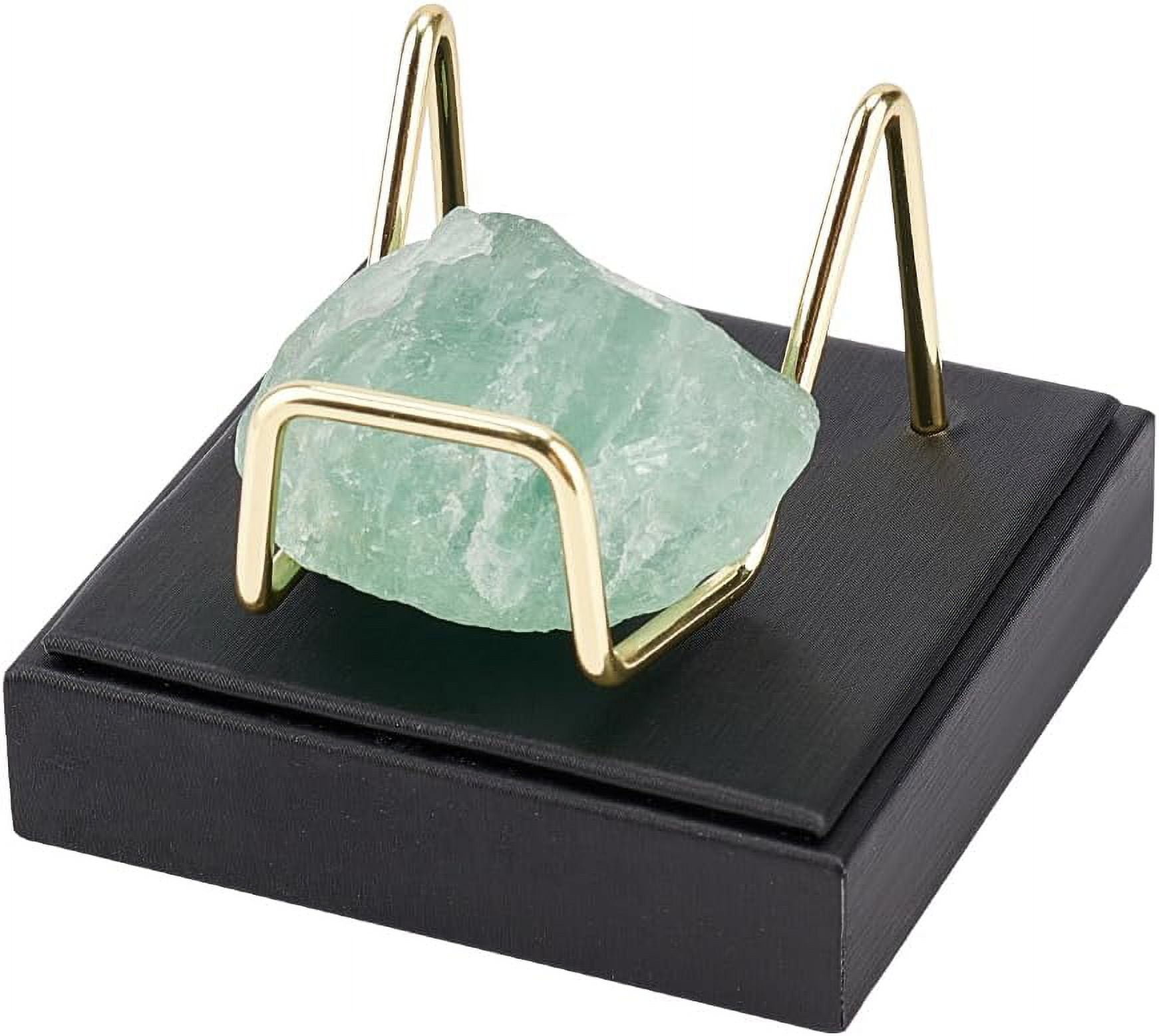 1pc Stone Display Stand with Black PU Leather Base 7x7x5.2cm Gold Metal ...