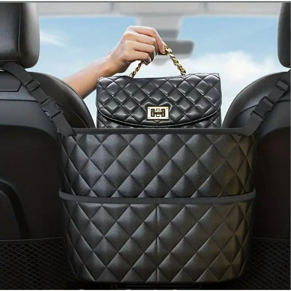 1pc Storage Bag PU Leather Car Middle Seat Storage Mesh Pocket Seat Back,Car Supplies Storage Back Organizer For Travel Car Interior Accessories Mesh Bag Hanging Bag For Business,Travel,Office