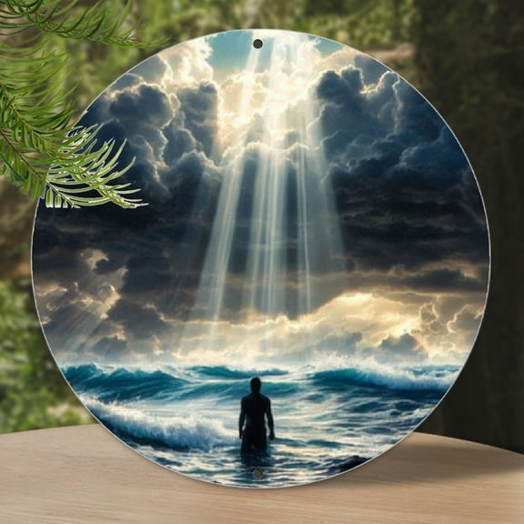 1pc, Stormy Ocean Theme Design, 8x8 inches, Round Aluminum Wall Art Sign - Durable Metal Tin Decor, for Kitchen, Bedroom, Bar, Restaurant - Unique Design, Easy to Hang, Ideal for Home, Office