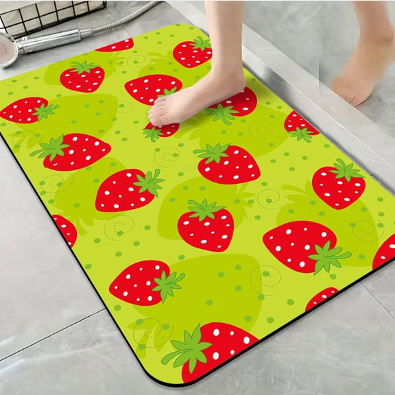 1pc Strawberries on Green Bathroom Rug Bathroom Decor and Accessories- Durable,Anti Slip,And Quick Drying,Suitable For Indoor/outdoor Use - Perfect For Bathrooms,Bedrooms,Kitchens