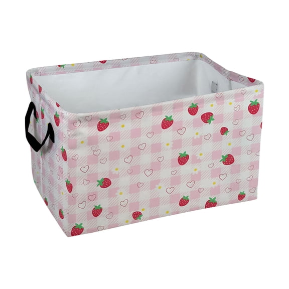 1pc Strawberry Heart Print Storage Baskets Storage Boxes Home Decor Storage Clothes Organization And Storage Home Decor Storage Holiday Gifts,Organizer for Clothes,Toys,Books,Laundry Basket