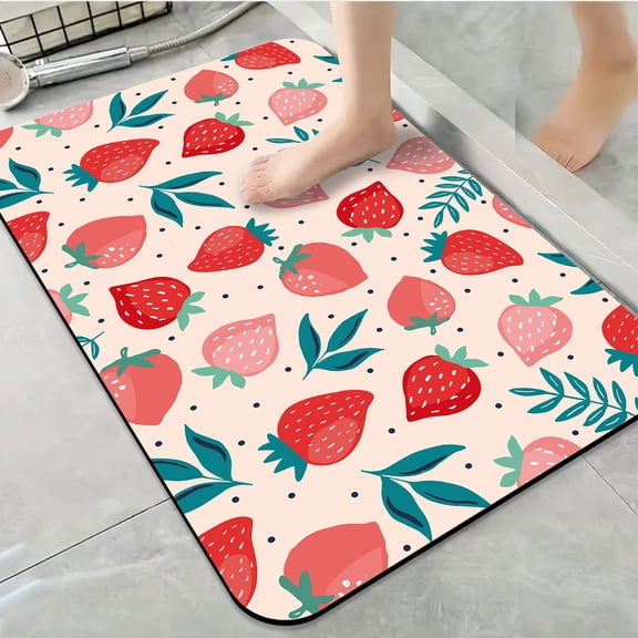 1pc Strawberry Pattern Bathroom Rug Bathroom Decor and Accessories- Durable,Anti Slip,And Quick Drying,Suitable For Indoor/outdoor Use - Perfect For Bathrooms,Bedrooms,Kitchens