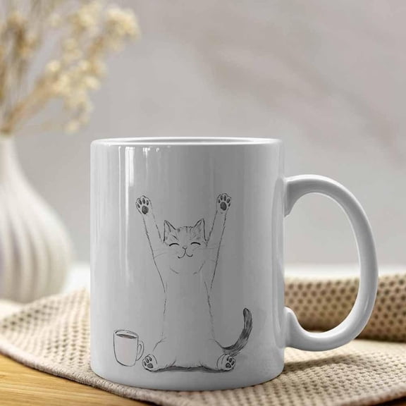 1pc Stretching 11oz Ceramic Coffee Mug Reusable Playful Black White Design with Coffee Cup Illustration Ideal Mother S Day Father S Day Easter Hallowe