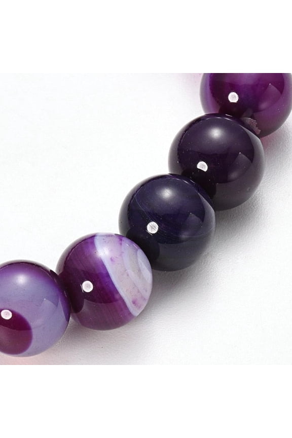 1pc Striped Agate/Banded Agate Beaded Stretch Bracelets Dyed Round Purple 2-1/8 inch(55mm)