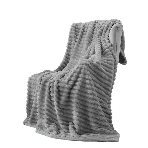 ROSEKIND Striped Blanket, Premium Faux Fur Touch Ribbed Throw for Sofa and Bed, Cozy Gift for Adults and Friends, 60''x80'', Silver Cloud