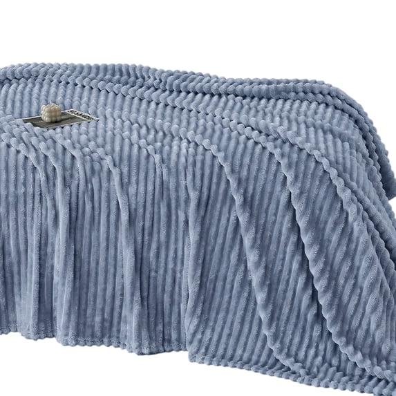 ROSEKIND Striped Blanket, Premium Faux Fur Touch Ribbed Throw for Sofa and Bed, Cozy Gift for Adults and Friends, 80''x90'', Dusty Ocean