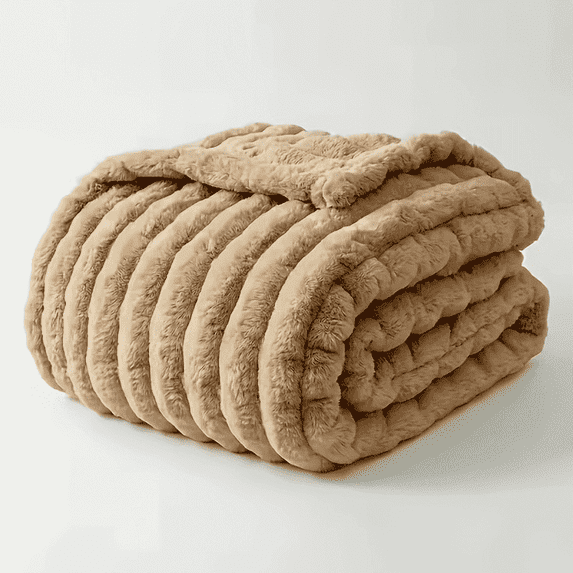 ROSEKIND Striped Blanket, Premium Faux Fur Touch Ribbed Throw for Sofa and Bed, Cozy Gift for Adults and Friends, 40''x60'', Warm Oatmeal