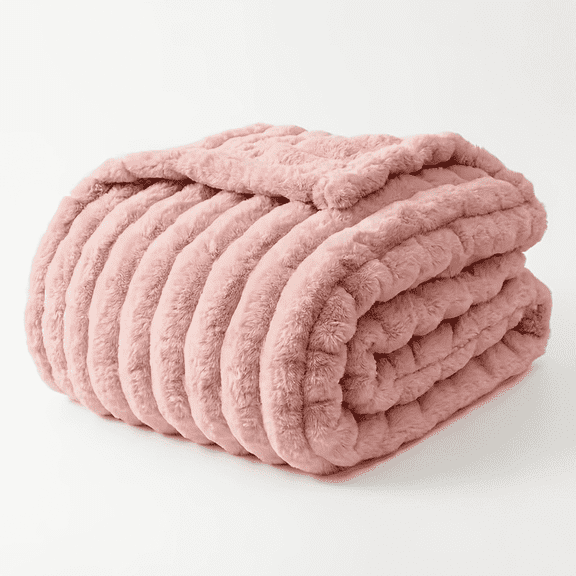 ROSEKIND Striped Blanket | Premium Faux Fur Touch Ribbed Throw for Sofa & Bed, Cozy Gift for Adults & Friends-40x60in, Blush Pink