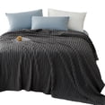 thumbnail image 1 of ROSEKIND Striped Blanket, Premium Faux Fur Touch Ribbed Throw for Sofa and Bed, Cozy Gift for Adults and Friends, 80''x90'', Charcoal Slate, 1 of 6
