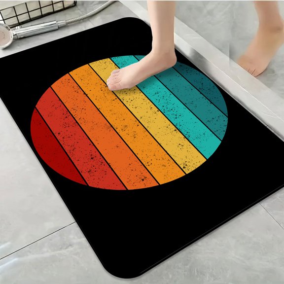 1pc Striped Retro style Sun Bathroom Rug Bathroom Decor and Accessories- Durable,Anti Slip,And Quick Drying,Suitable For Indoor/outdoor Use - Perfect For Bathrooms,Bedrooms,Kitchens