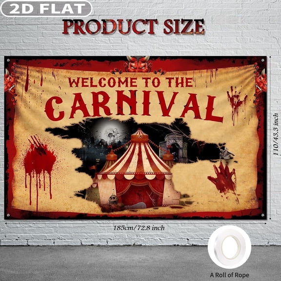 1pc Studio Props Carnival Circus Backdrop Creepy Carnival Party Decor Horror Theme 43.31x72.83inch Polyester Welcome To The Carnival Background for Photo Booth Halloween Birthday