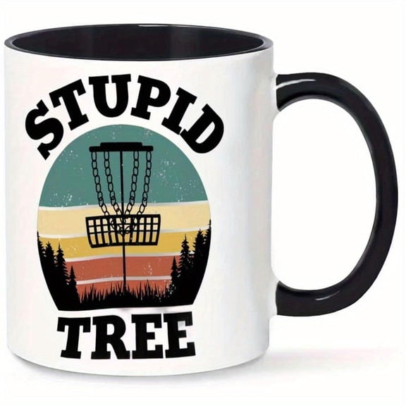 1pc Stupid Tree Coffee Mug with Disc Sunset Design White Black Outdoor Enthusiast Hand Wash Only Reusable Hot Cold Beverages Coffee Bar Accessories Ca