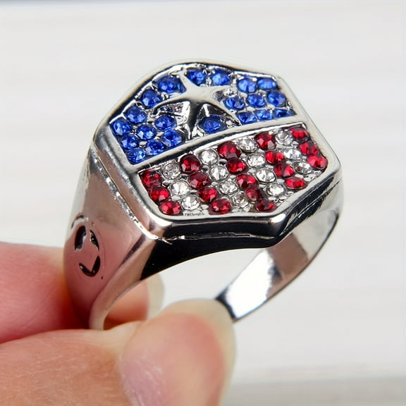 1pc Stylish American Flag Silver Plating Ring - High-Quality, Durable Accessory Perfect For Couples,10