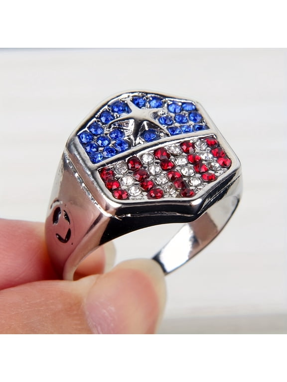 1pc Stylish American Flag Silver Plating Ring - High-Quality, Durable Accessory Perfect For Couples,10