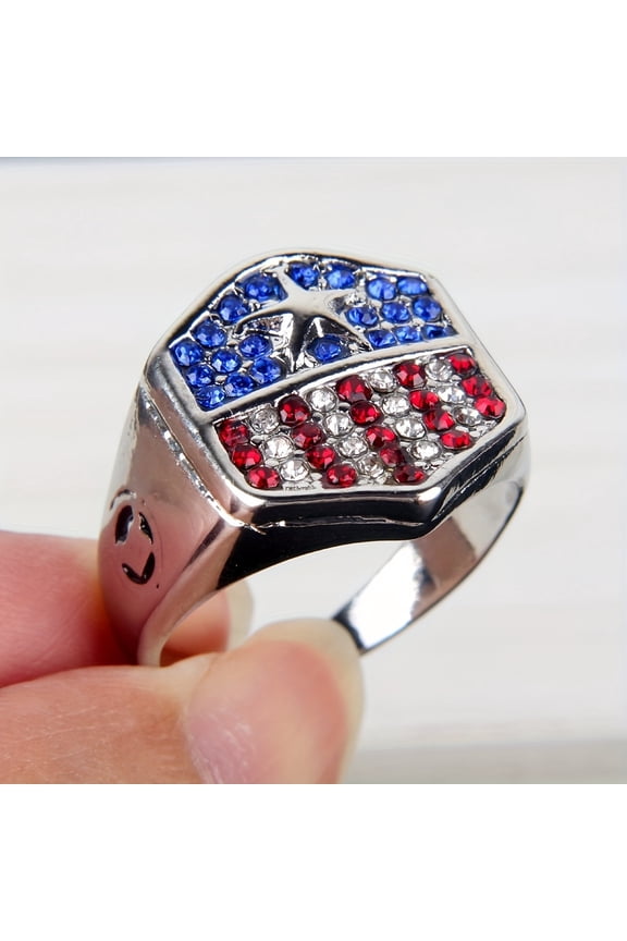 1pc Stylish American Flag Silver Plating Ring - High-Quality, Durable Accessory Perfect For Couples,8