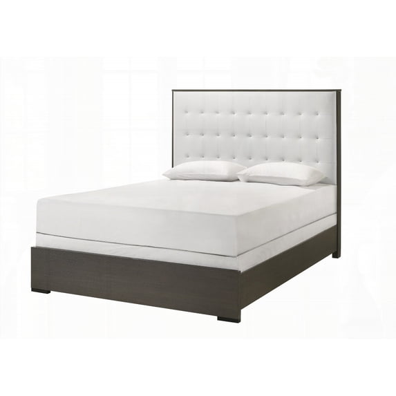 1pc Stylish Contemporary Upholstered Full Size Panel Bed with Button Tufting and Dark Gray Finish