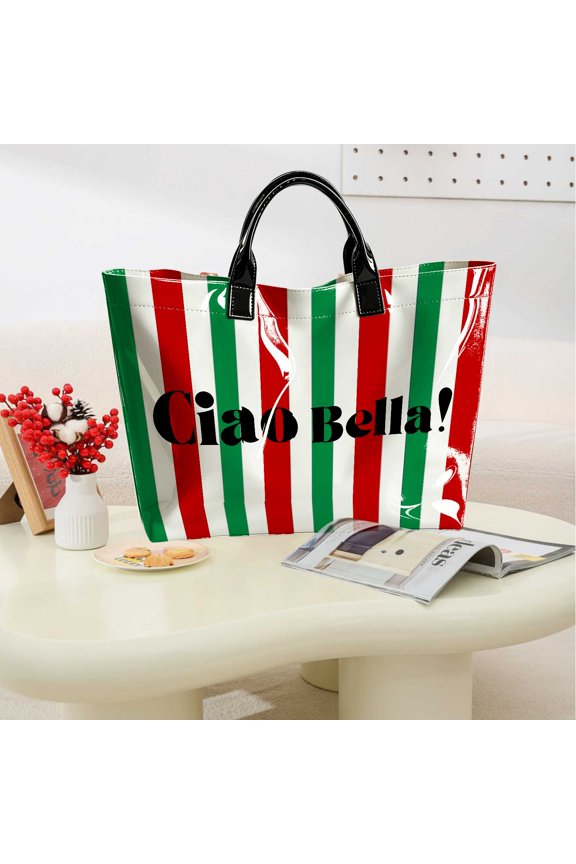 1pc Stylish Italian Greeting Ciao Bella Print Tote Bag, Casual Commute Campus Travel Everyday Use, Thanksgiving & Christmas Gifts