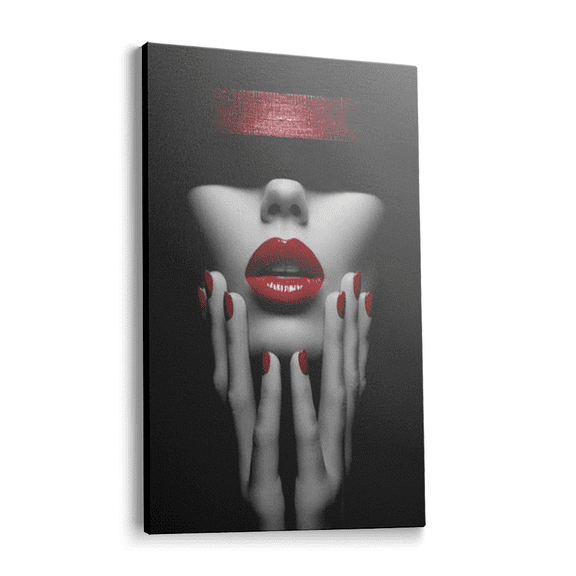 Topbout Art Black White Fashion Red Lips Woman Canvas Art Gallery Wrapped - Bedroom Vanity