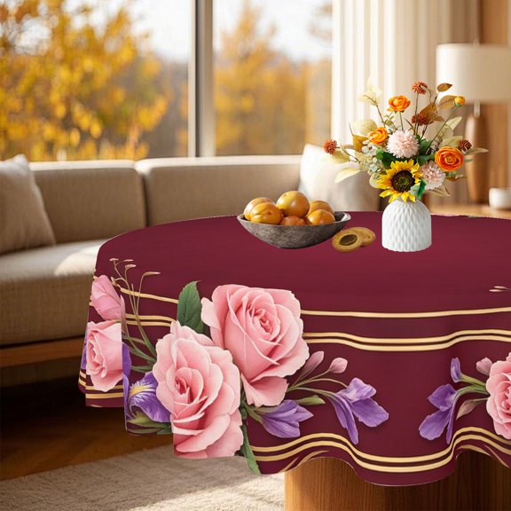 1pc Summer Solstice Elegant Tropical Round Tablecloth, Multi-scene Cover for Elegant Home Formal Summer Parties, 35/49/60/71 Inch