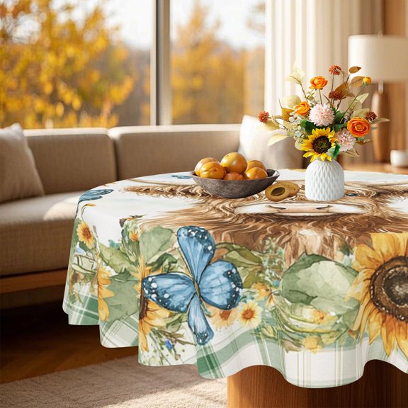 1pc Summer Solstice Western Farm Round Tablecloth, Multi-scene Cover for Elegant Farmhouse Formal Party Decor, 35/49/60/71 Inch