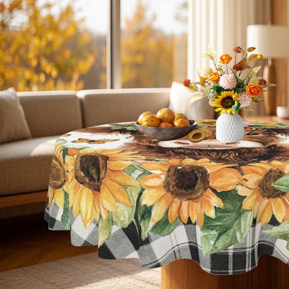 1pc Summer Solstice Western Farm Round Tablecloth, Multi-scene Cover for Elegant Farmhouse Formal Party Decor, 35/49/60/71 Inch