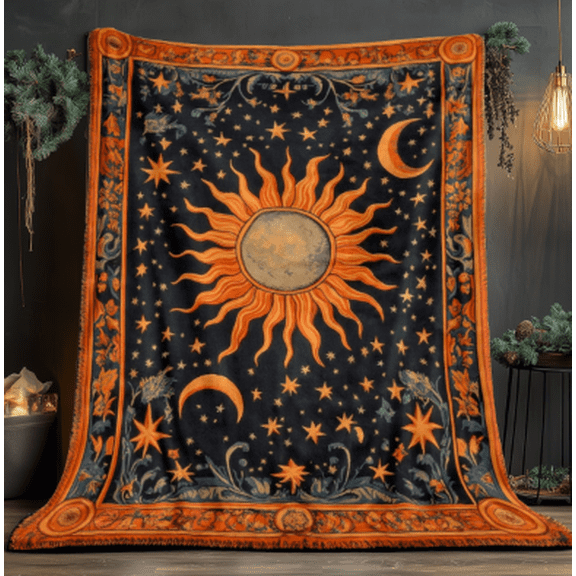 1pc Sun & Moon Geometric HD Flannel Blanket, Lightweight All-Season Multi-Functional Throw, Washable for Camping Beach Sofa Office Home Decor