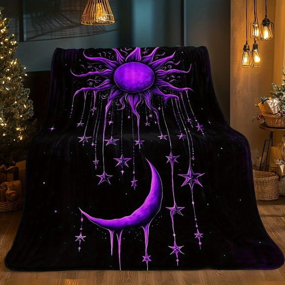 1pc Sun and Moon Patterns Ultra Soft Lightweight Flannel Blanket Cozy Warm Throw for Camping Travel Holiday Gift for Loved Ones All Seasons Use on Sofa Bed Office Living Room Cinco