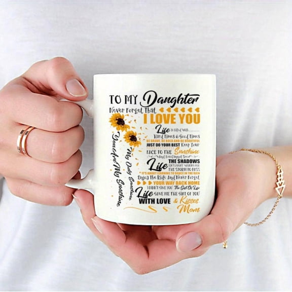 1pc Sunflower Ceramic Mug 11oz Insulated Reusable Coffee Cup with Sentimental Mom to Daughter Quotes Washable Multipurpose Drinkware Ideal Birthday