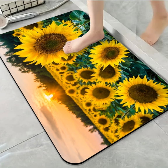 1pc Sunflower Field Sunset Bathroom Rug Bathroom Decor and Accessories- Durable,Anti Slip,And Quick Drying,Suitable For Indoor/outdoor Use - Perfect For Bathrooms,Bedrooms,Kitchens