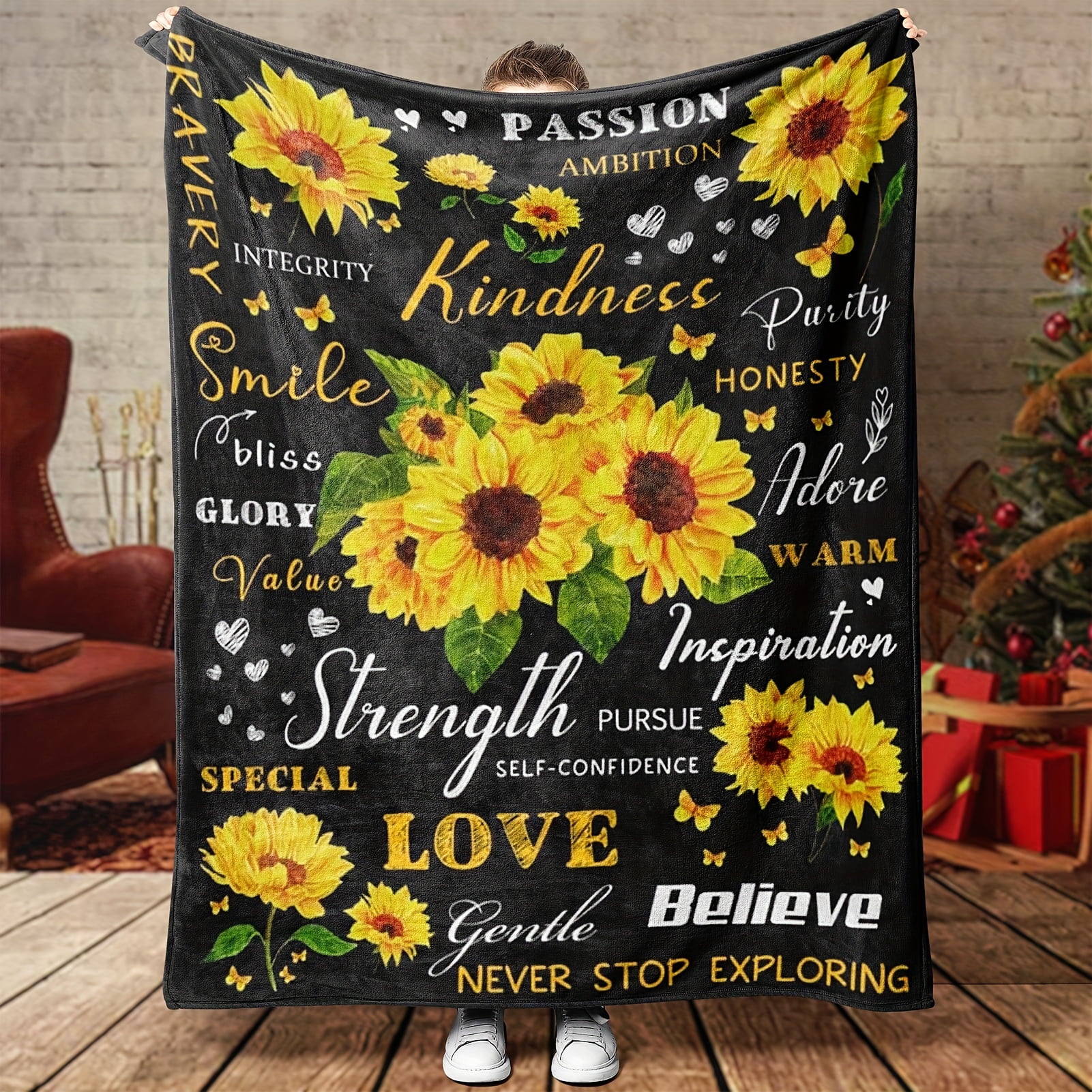 1pc Sunflower Gifts For Women, Sunflower Blanket 50''x60'' Positive Healing Throw Blanket, Christmas Birthday Gift