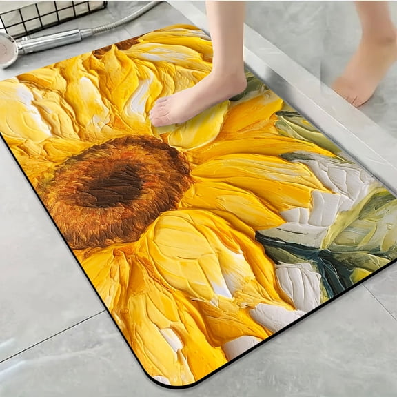 1pc Sunflower Painting Bathroom Rug Bathroom Decor and Accessories- Durable,Anti Slip,And Quick Drying,Suitable For Indoor/outdoor Use - Perfect For Bathrooms,Bedrooms,Kitchens
