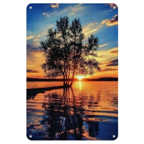 1pc Sunset Lake Scenery Frameless Vintage Tinplate Wall Art, 8x12 inches, Ideal for Bar, Cafe, Restaurant & Home Decor