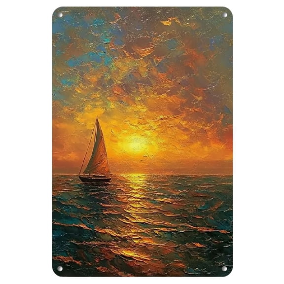 1pc Sunset Scene Iron, 8x12inch, Impressionist Artwork, Wall Decor, Metallic Finish, No Frame