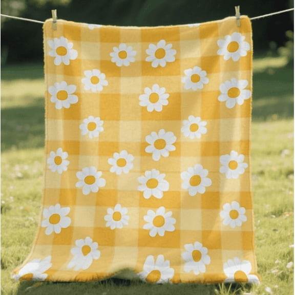 1pc Super Cozy Flannel Blanket, Yellow Daisy Floral Pattern, Soft Warm All-Season Throw, Durable Easy-Care, for Living Room/Office/Car, Home Decor Bedding Accessory