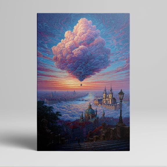 1pc Surreal Cloud - Floating Over a Magical Cityscape Framed Decor room hanging Wall Picture Decor for Home Gifts, living room, bathroom, bedroom, kitchen wall art decor canvas wall art