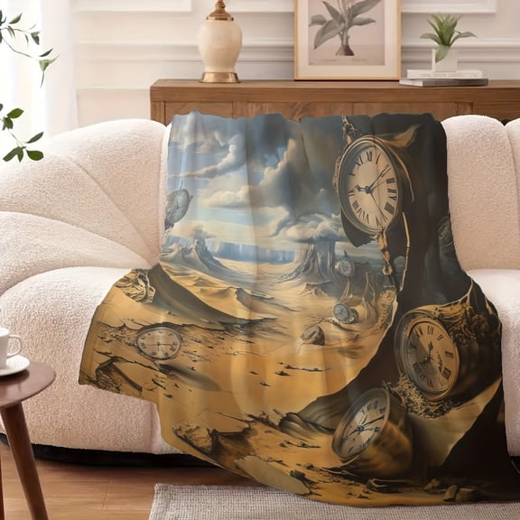 1pc, Surrealist Salvador Dali Style Melting Clock - Eternal Flannel Blanket for All Seasons: Comfortable Warm Soft Throw for Sofa, Travel, Camping, Outdoor, Living Room, Office & Bedding – Perfect Gi