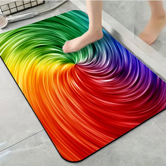 1pc Swirling Rainbow colored Bathroom Rug Bathroom Decor and Accessories- Durable,Anti Slip,And Quick Drying,Suitable For Indoor/outdoor Use - Perfect For Bathrooms,Bedrooms,Kitchens