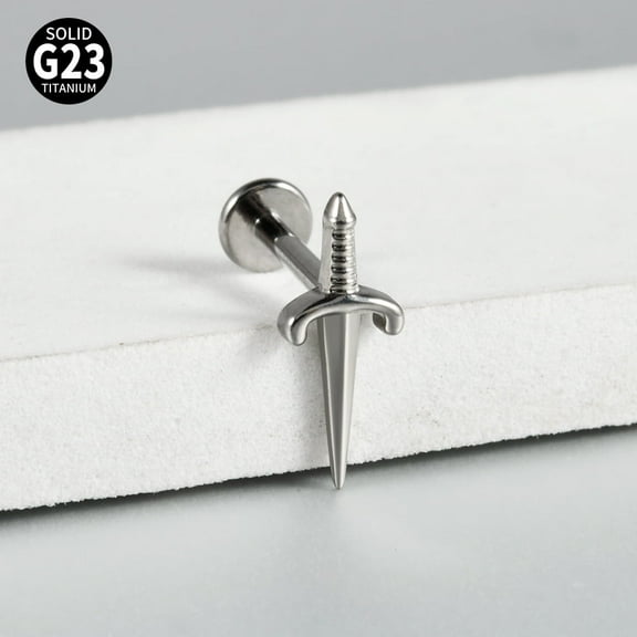 1pc Sword G23 Titanium Cartilage Earrings Flat Back Earring Piercing Jewelry Stainless Steel Color 8mm
