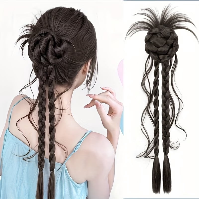 1pc, Synthetic Claw Clip, Features 20" Long Twist Braid with Bud Design, Black 20"