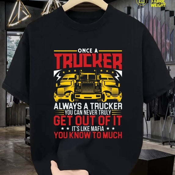 1pc T-Shirt for Men Graphic Casual Short Sleeve Round Neck - Men'S Black Graphic T - Shirt with Once a Trucker Slogan & Semi - Truck Design