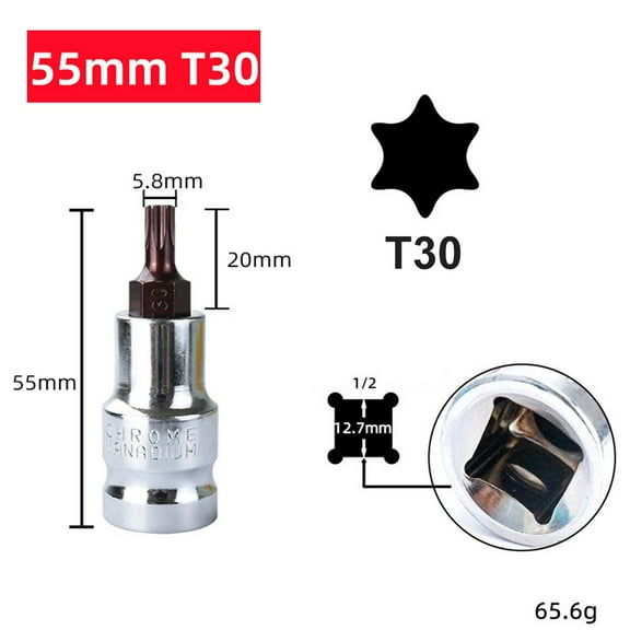 1pc T20-T70 Hex Head Screwdriver Bit Torx Bit Sockets 1/2inch Sockets Wrenches Slotted Tip Screwdriver Bit Hand Tools