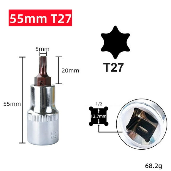 1pc T20-T70 Torx Head Screwdriver Bit Torx Bit Sockets 1/2inch Sockets Wrenches