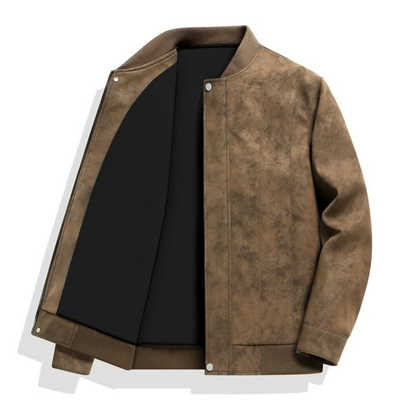 1pc TNZI men's spring,autumn and winter thickened motorcycle jacket,PU jacket,casual stand-up collar, windproof and warm jacket, loose solid color zipper simple large-sized fashionable PU jacket